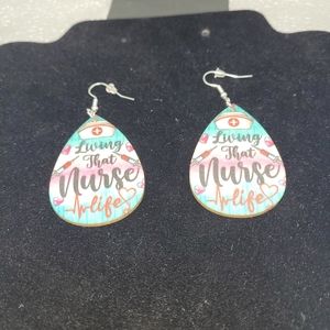 Painted Wood Boho Festival "Living That Nurse Life" Dangling Fashion Earrings